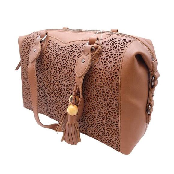 The Sak Purse Bag Satchel Leather Laurel Canyon Tobacco Moroccan Perforated - Picture 3 of 9